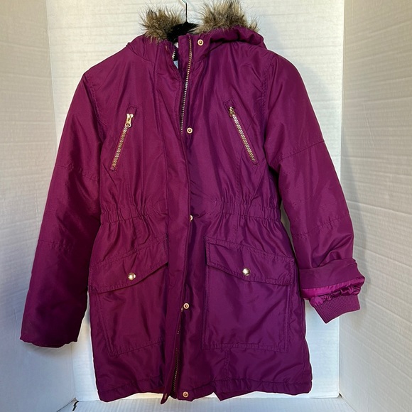 JOHN LEWIS England Girls Purple Puffer Jacket with Hoodie Size 11 - Picture 1 of 14